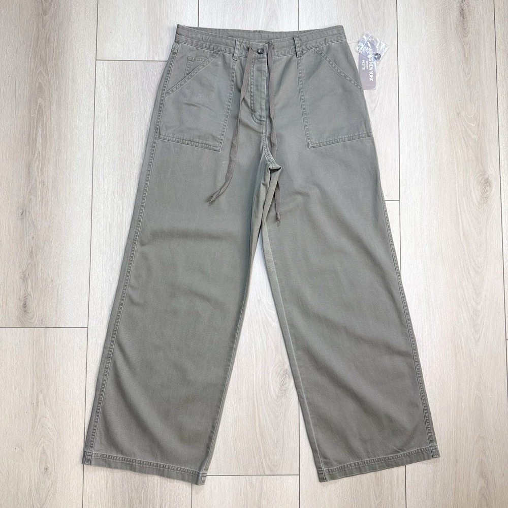 Y2K Jones New York Sport Petite Pants 8P Olive Wide Leg Utility Cargo Cotton NWT